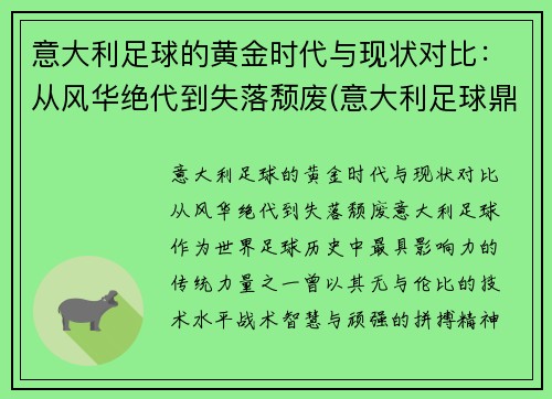 意大利足球的黄金时代与现状对比：从风华绝代到失落颓废(意大利足球鼎盛时期)